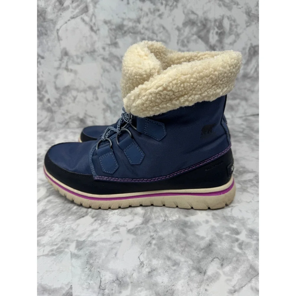 Sorel Whitney💙💜💙 Short Lace Waterproof Winter Boots Navy Blue Purple Womens 8